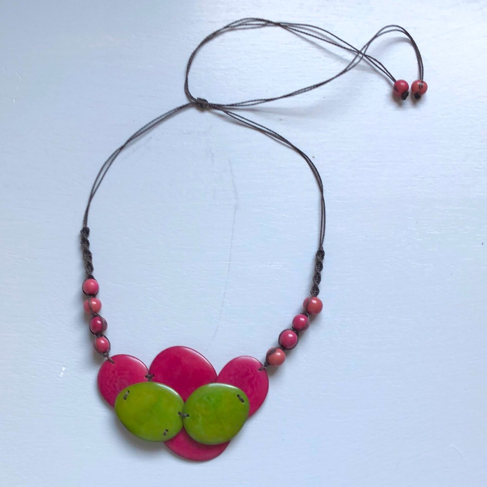 Tagua Nut Adjustable Necklace | Artisan Made | Pink & Green